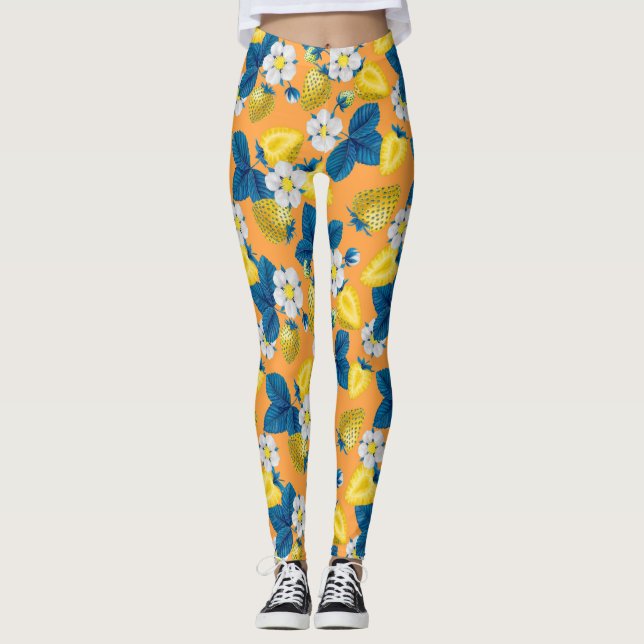 Leggings Fresas amarillas en naranja (Anverso)