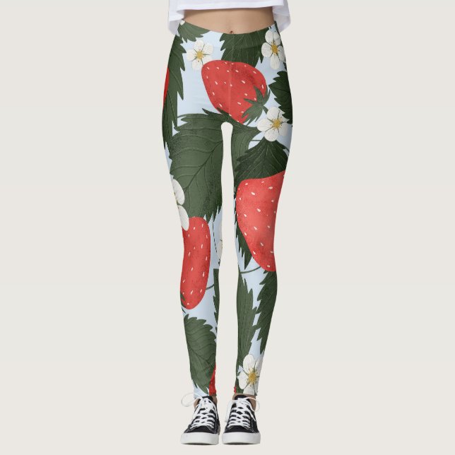 Leggings Fresas: diseño de patrones de frutas de verano. (Anverso)
