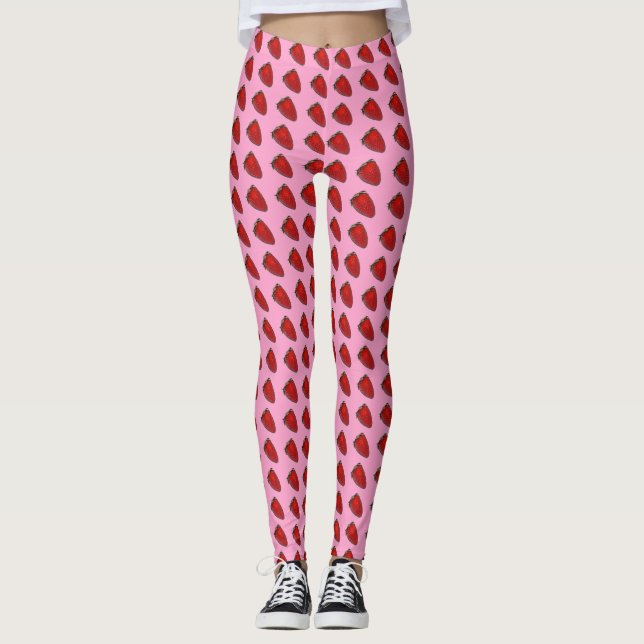Leggings Fresas rojas en piernas rosas (Anverso)