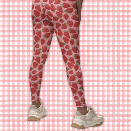 Leggings Fresas rojas maduras con patrones rosados