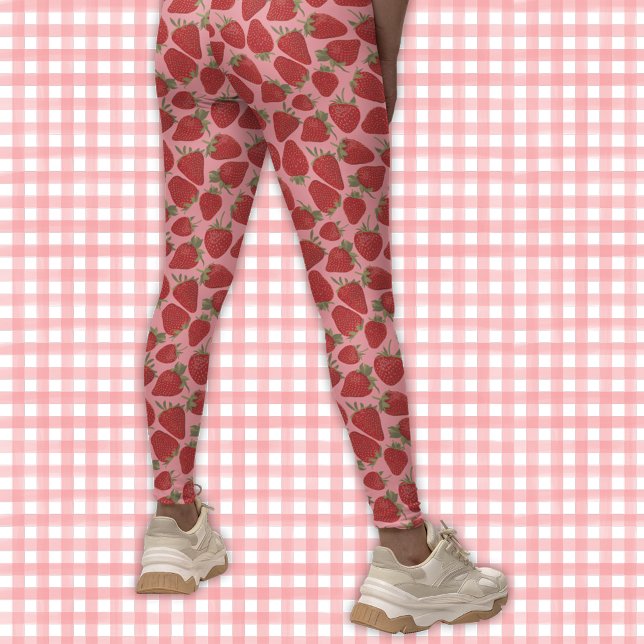 Leggings Fresas rojas maduras con patrones rosados (Subido por el creador)