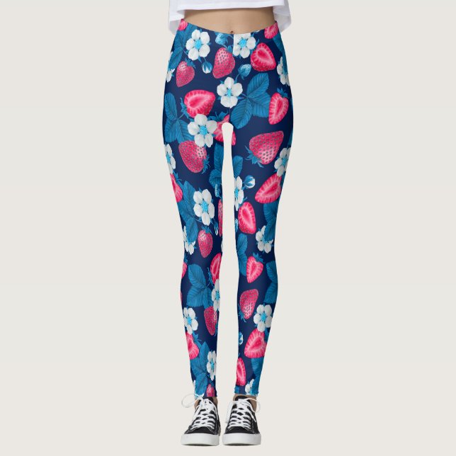 Leggings Fresas rosas en azul (Anverso)
