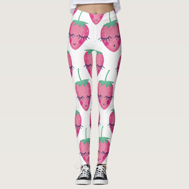 Leggings Fresas sonrientes para dormir, lindo patrón. (Anverso)