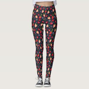Leggings Fresas y cerezas en un fondo oscuro