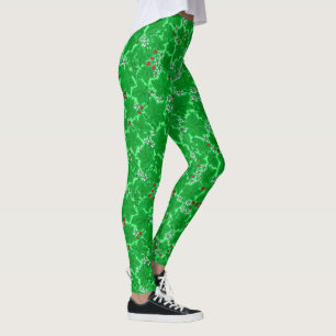 Leggings Fresas y hojas de estilo Art Nouveau, verde limón