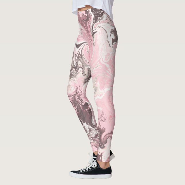 Leggings fresco patrón de manchas de mármol rosa mujeres ch (Izquierda)