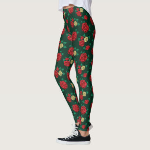 Leggings Frida Kahlo modelo rojo y oro subió del