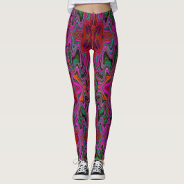 Leggings Frio Patrón Ondulado Magenta, Rojo y Verde Trippy