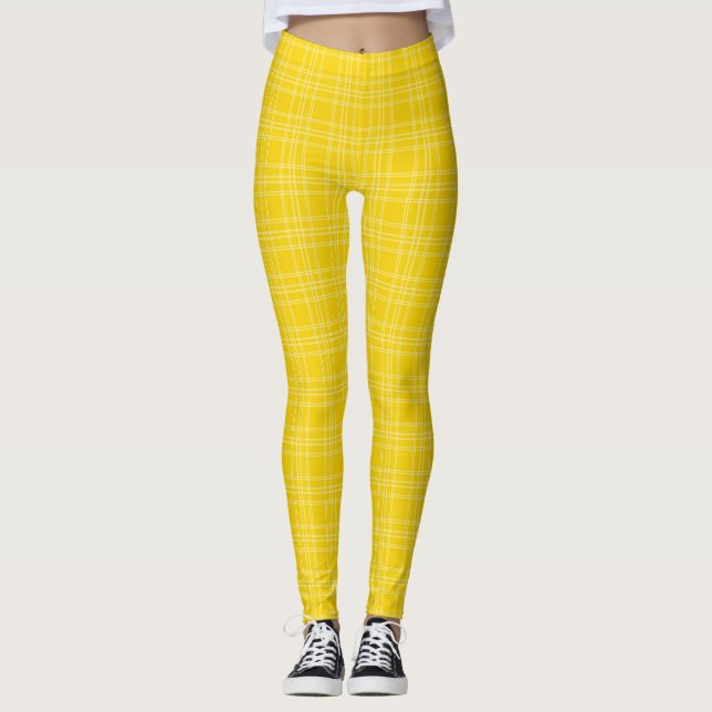 Leggings Front and back view of vibrant yellow checkered  (Anverso)