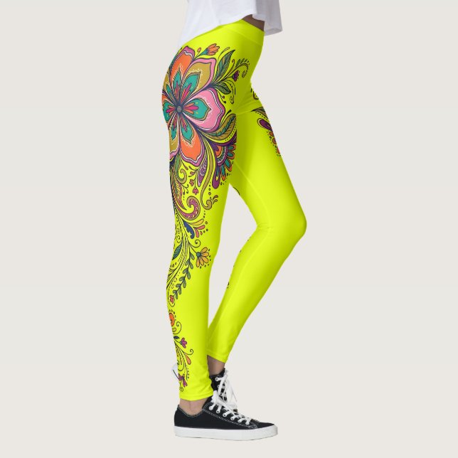 Leggings Fronteras de zarcillos de poder floral retro 6 (Derecha)
