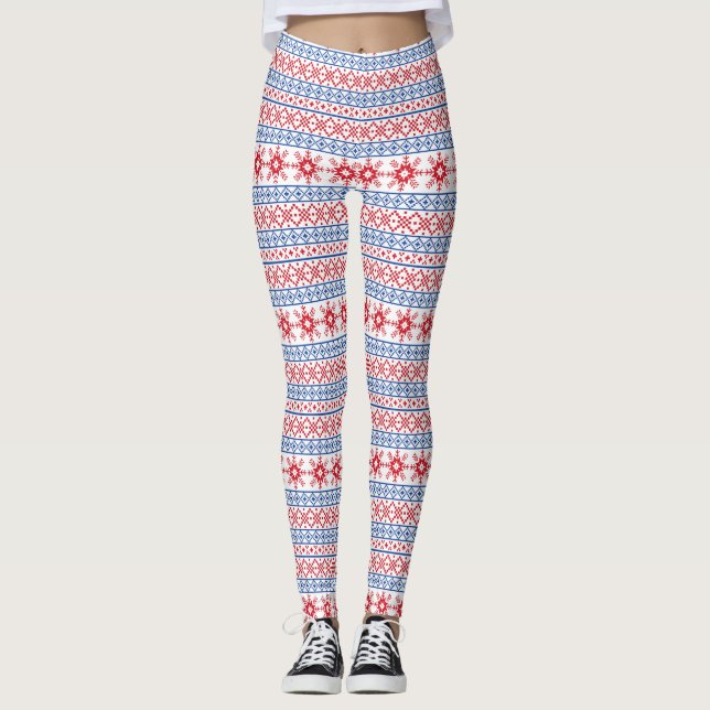 Leggings Fronteras nórdicas del copo de nieve del navidad (Anverso)