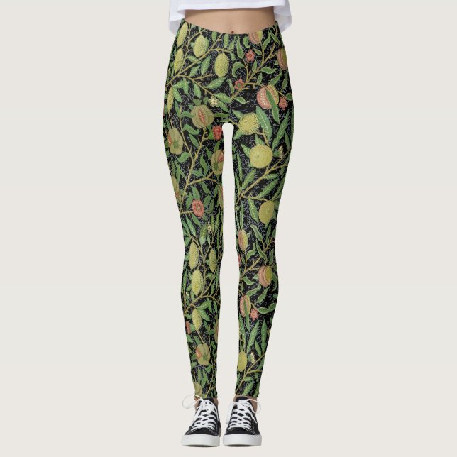 Leggings Fruta de granada oscura patrón de William Morris (Anverso)
