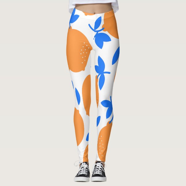 Leggings Fruta naranja: Exquisito patrón azulado. (Anverso)