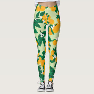 Leggings fruta naranja: patrón de cosecha verde.