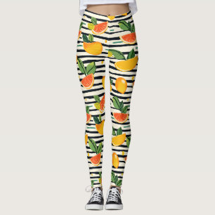 Leggings Fruta Tropical en Rayas Amarillo Naranja Rosa y Ve