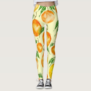 Leggings Frutas cítricas acuarelas, patrón tropical.