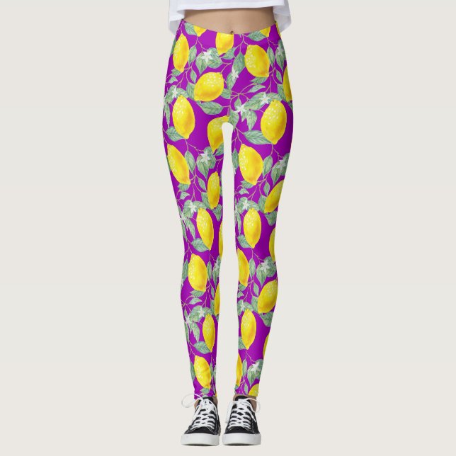 LEGGINGS FRUTAS DE LEMÓN EN FONDO PURPLE (Anverso)