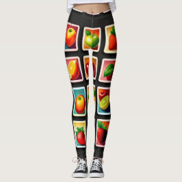 Leggings Frutas en caja cuadrada Patrón verde rojo