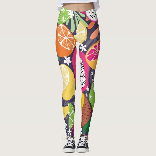 Leggings Frutas tropicales exóticas Fondo oscuro (Anverso)