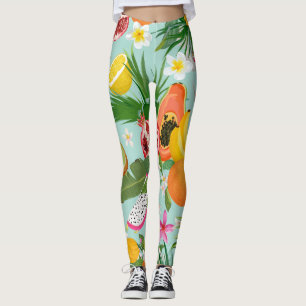 Leggings Frutas tropicales, flores: fondo vintage.