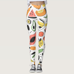 Leggings Frutas, verduras dibujadas a mano.