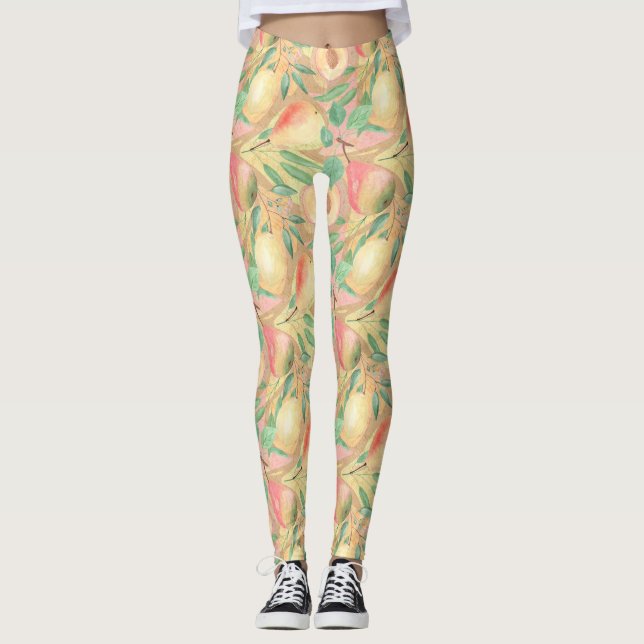 Leggings Frutos, melocotones, peras, limones, acuarela (Anverso)