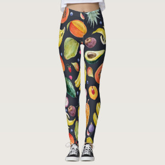 Leggings Frutos Tropicales: Patrón multifruta acuarela.