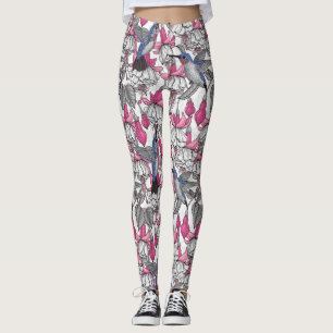 Leggings Fuchsia blanca y colibríes