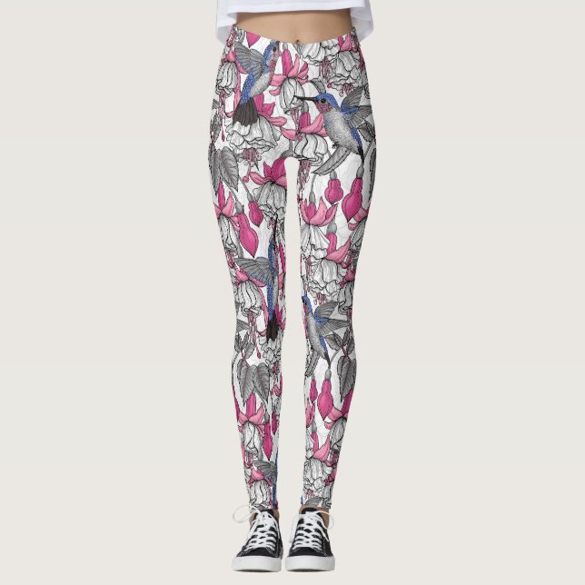 Leggings Fuchsia blanca y colibríes (Anverso)