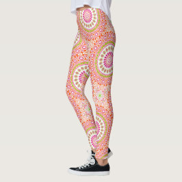 Leggings Fuchsia Naranja y Green Vibrant Mandala Pattern