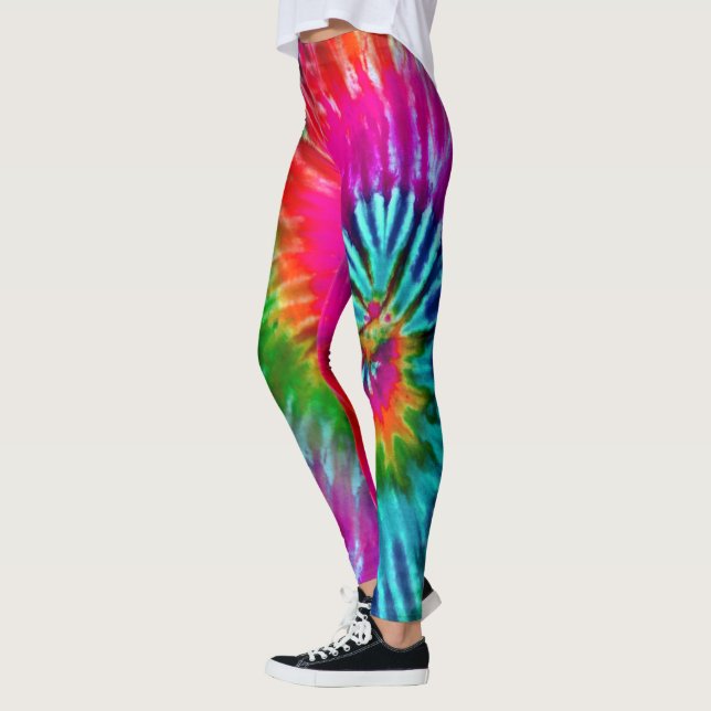 Leggings Fuchsia Verde azulada Psychedelle Tye alta visibil (Izquierda)