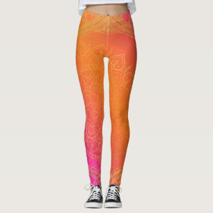 Leggings Fucsia rosa naranja y dorado glam mandala indio