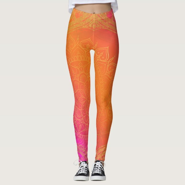 Leggings Fucsia rosa naranja y dorado glam mandala indio (Anverso)
