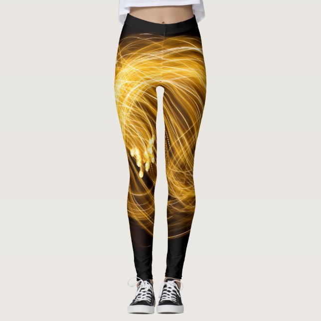 Leggings Fuego dorado funciona sobre fondo oscuro (Anverso)