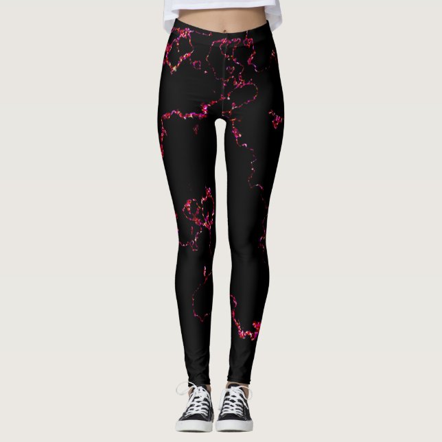 Leggings Fuego e hielo: Piernas brillantes en negro y rojo (Anverso)