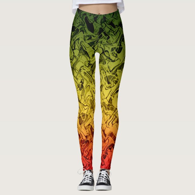 Leggings Fuego Rasta Abstracto Fumar Fresco Verde Amarillo  (Anverso)