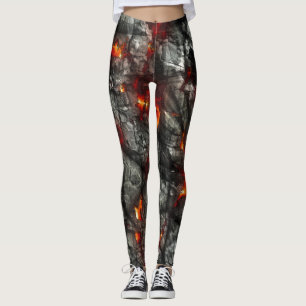 Leggings Fuego rojo, piedra negra fantástica textura abstra