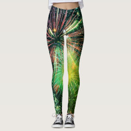 Leggings Fuegos artificiales en las piernas finales verdes