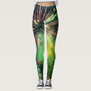 Leggings Fuegos artificiales en las piernas finales verdes