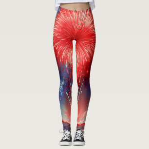 Leggings Fuegos artificiales gráficos rojos, blancos y azul