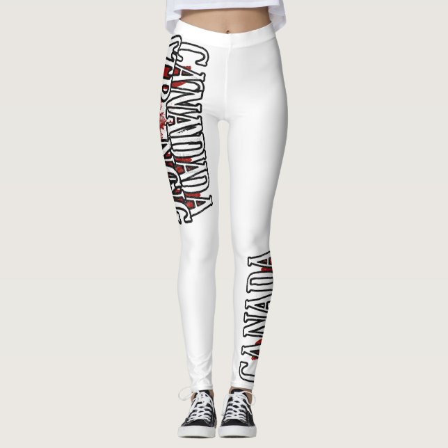 Leggings Fuerte hoja de arce con bandera de Canadá blanca y (Anverso)