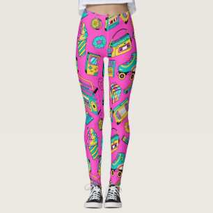 Leggings Fun 80 Girly colorido Retro brillante Neon Pink