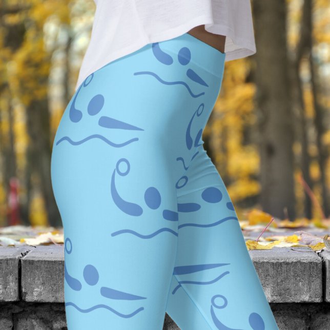 Leggings Fun Baby Blue Womens Water Polo Pattern (Womens Water Polo on Baby Blue Leggings)