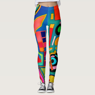 Leggings Fun Bright Bold Artsy Geométrica Shape Pattern Art
