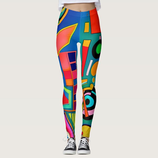 Leggings Fun Bright Bold Artsy Geométrica Shape Pattern Art (Anverso)