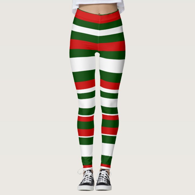 Leggings Fun Christmas Deck the Halls Crew Red Green Stripe (Anverso)