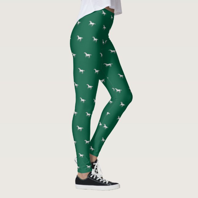 Leggings Fun Girly Hunter Green Galloping Horse Pattern (Derecha)