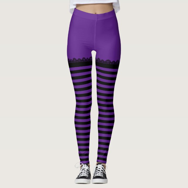 Leggings Fun Halloween Bruja morado negro rayado (Anverso)