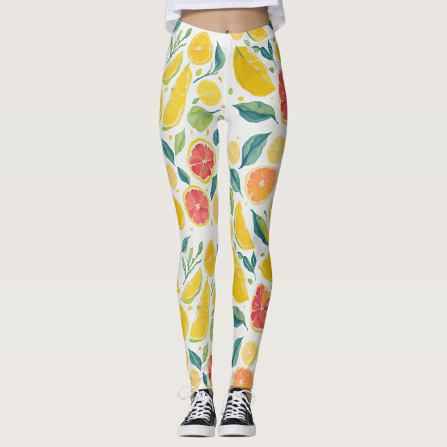 Leggings Fun Naranja amarillo Citrus Fruit Watercolor (Anverso)