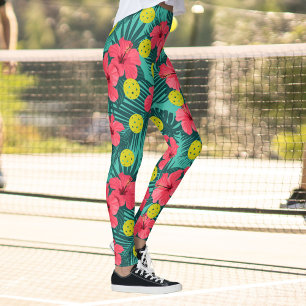 Leggings Fun Pickleball Tropical Hibiscus Flower Sports